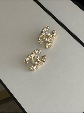 Gold Pearl & Crystal Double C Stud Earrings - Luxury Jewelry